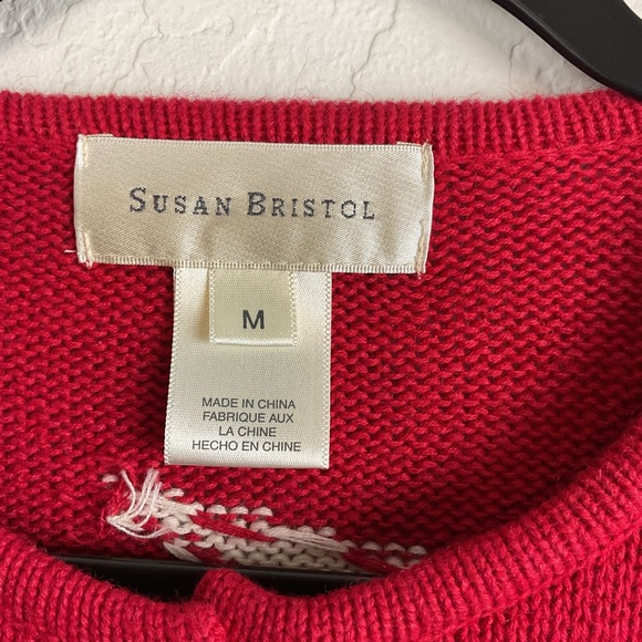 Susan Bristol Red and White Star Button Down Cardigan Sequin Sz Small - Picture 7 of 9